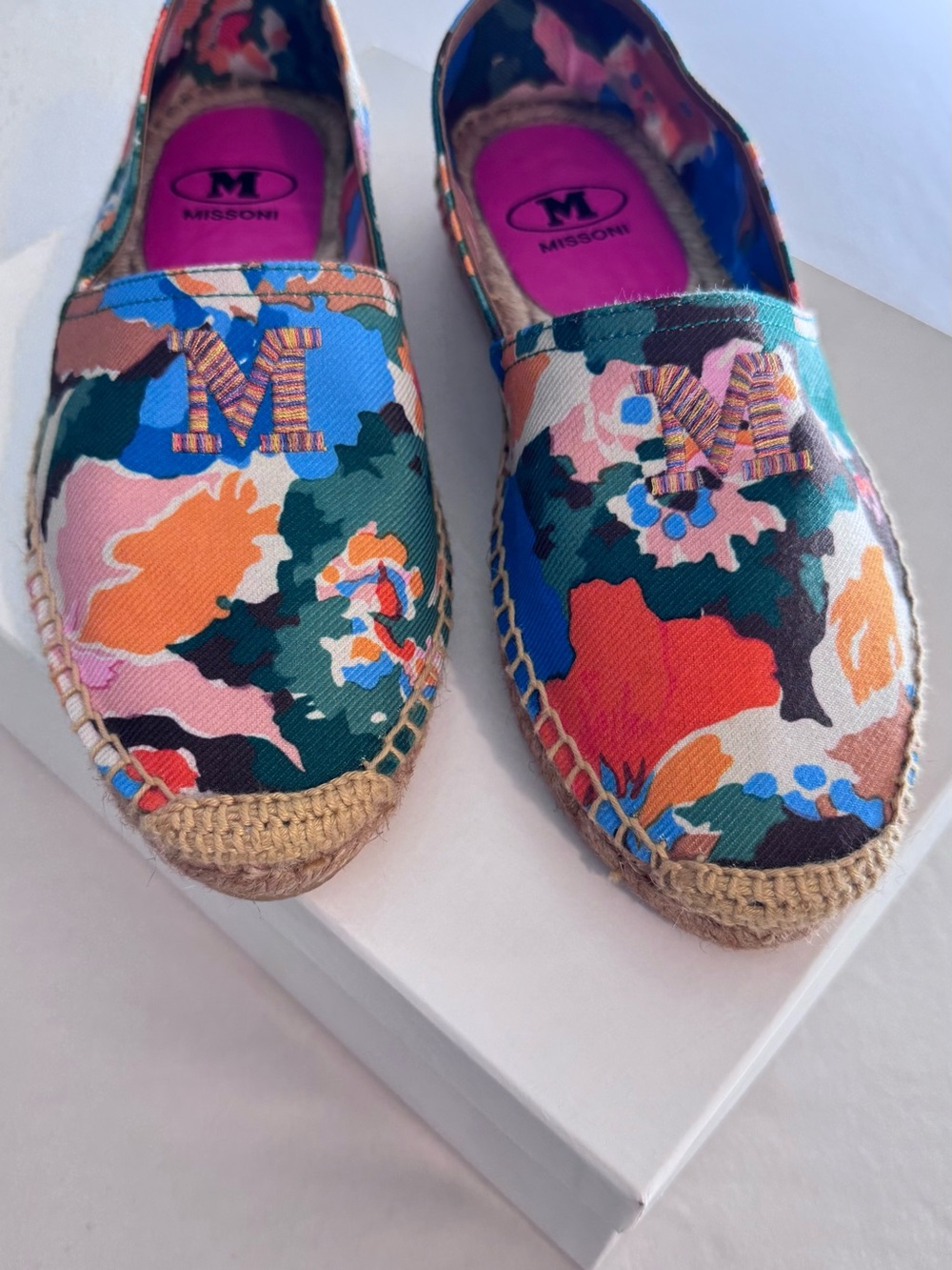 Missoni Multicolor Floral Canvas Espadrilles in Pink, Blue & Orange
